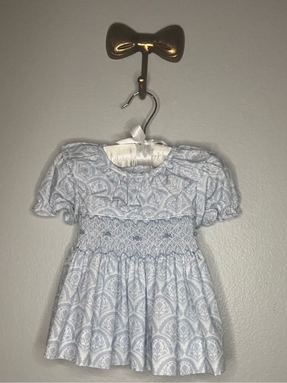 Cecil and Lou Light Blue Smocked Puff Sleeve Baby Dress